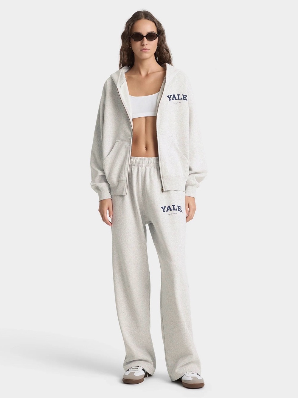 SPORTY & RICH Yale Classic Zip Hoodie - Heather Gray/Navy